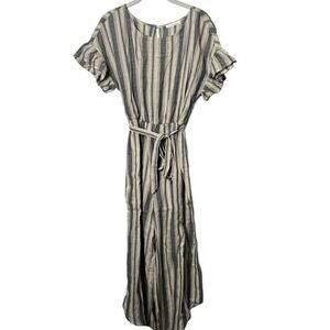 June and Hudson Gray and Cream Striped Short Sleeve Jumpsuit Size 1